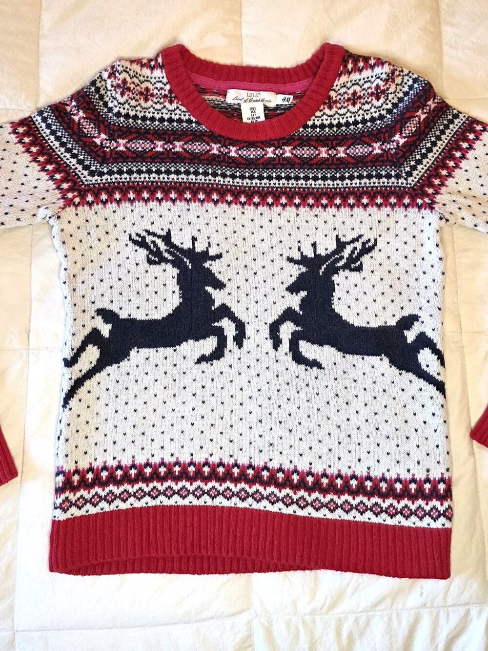 H&M Fair Isle Christmas Sweater, Red White Blue, Size S
